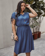 Drawstring Polyester Dress with Ruching