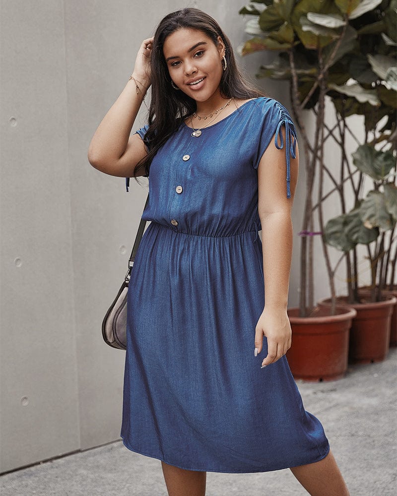 Drawstring Polyester Dress with Ruching