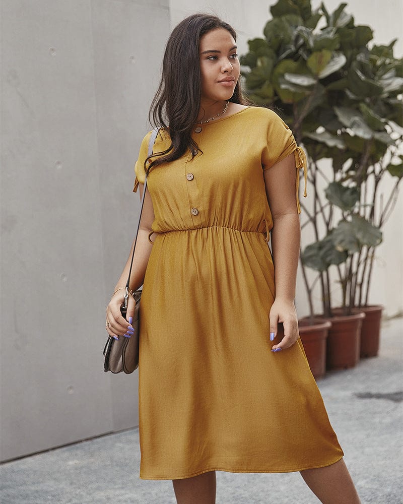 Drawstring Polyester Dress with Ruching