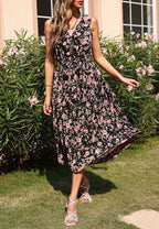 Ruffled Floral Dress with Pleats