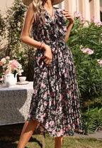 Ruffled Floral Dress with Pleats