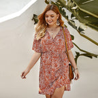Floral Polyester Dress with Ruching