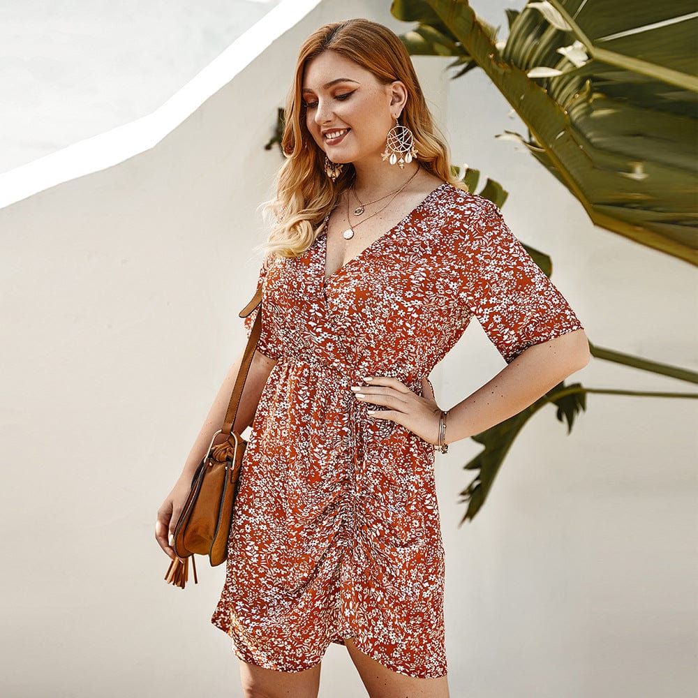 Floral Polyester Dress with Ruching