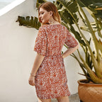 Floral Polyester Dress with Ruching