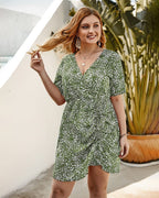 Floral Polyester Dress with Ruching