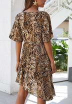 Animal-Print Polyester Dress with Round Neckline