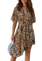 Animal-Print Polyester Dress with Round Neckline