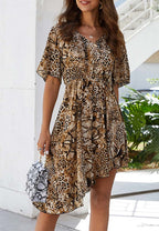 Animal-Print Polyester Dress with Round Neckline