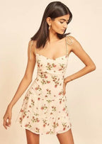 Sweetheart-Neck Mini Dress with Print Details