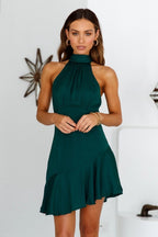 Polyester Satin Gathered Mini Dress