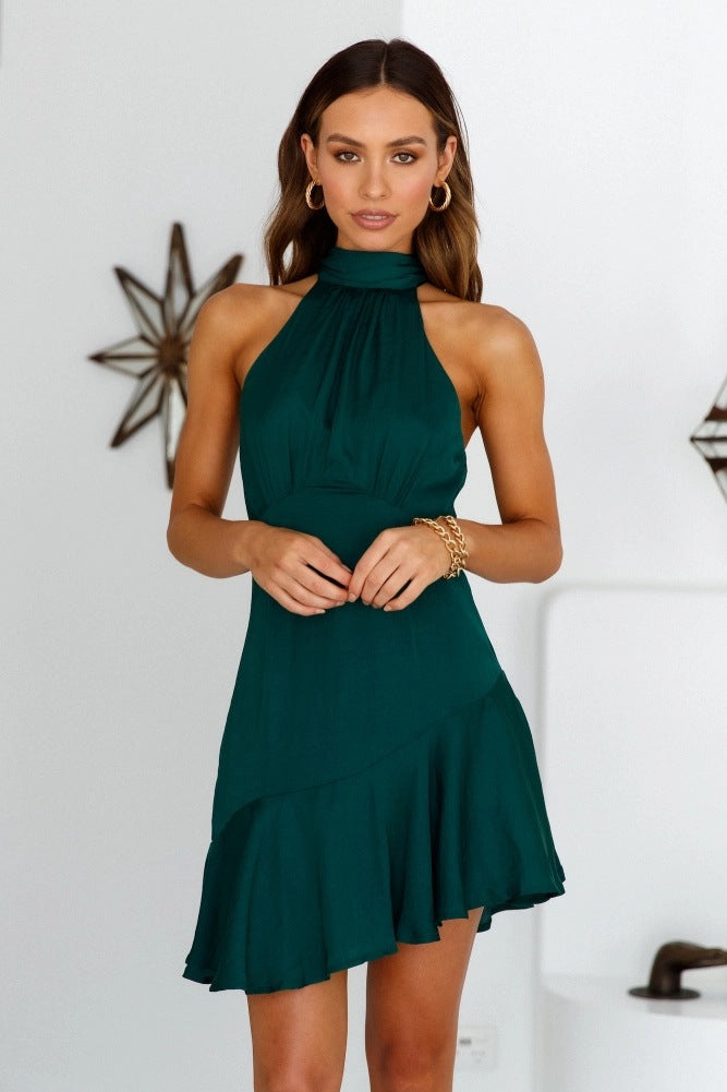 Polyester Satin Gathered Mini Dress