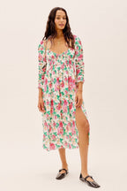 Floral Midi Dress with Ruching