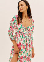 Floral Midi Dress with Ruching