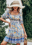 Smocked Floral Dress with Puff Sleeves