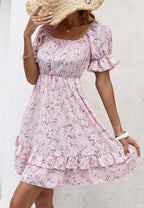 Floral Ruffled Puff-Sleeve Dress