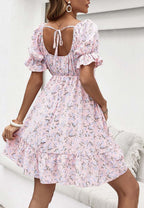 Floral Ruffled Puff-Sleeve Dress