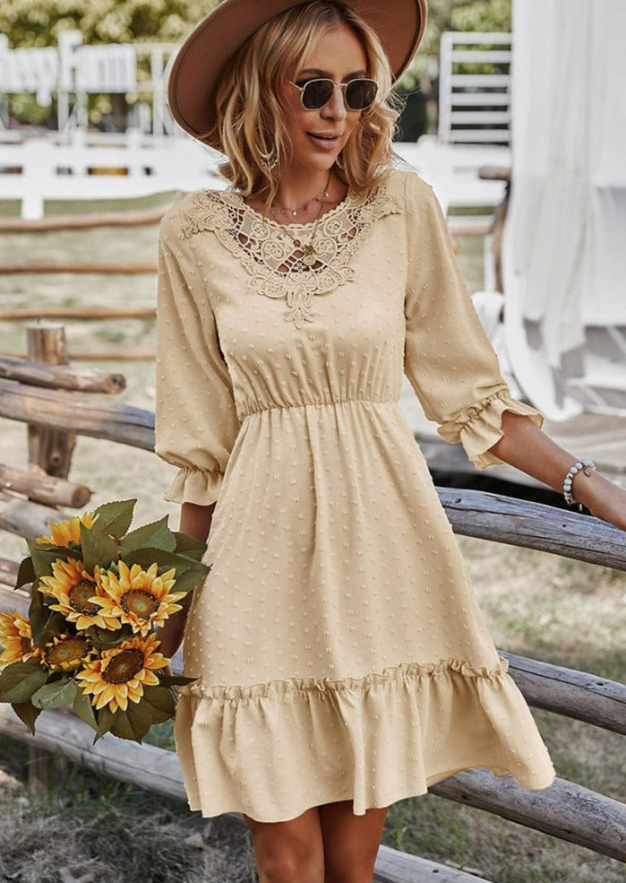 Lace Polyester Dress with Ruffle Details