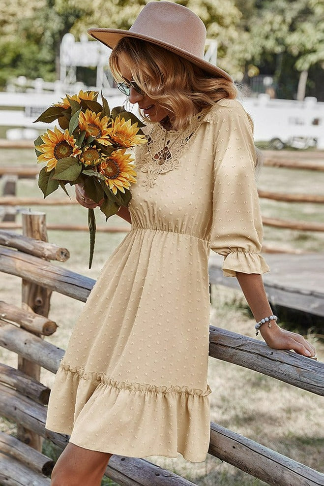 Lace Polyester Dress with Ruffle Details