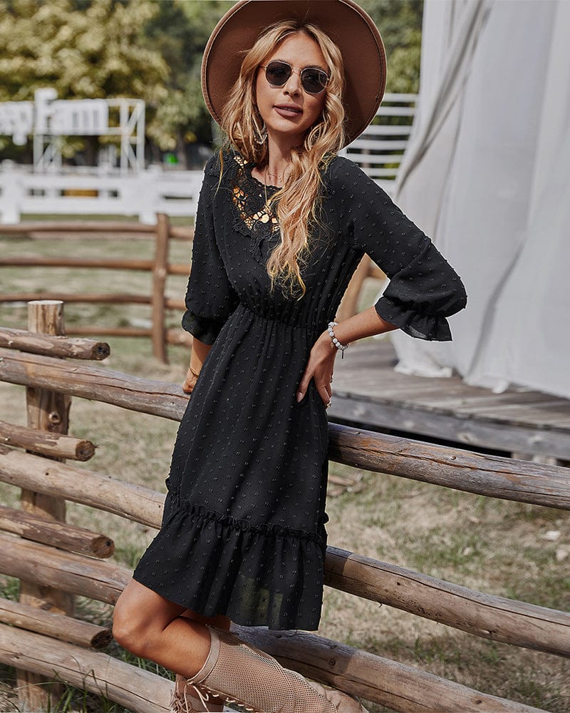 Lace Polyester Dress with Ruffle Details
