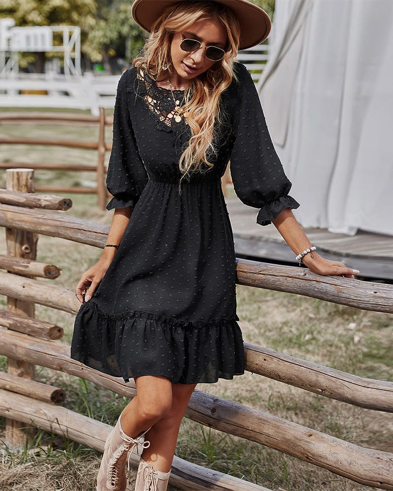 Lace Polyester Dress with Ruffle Details
