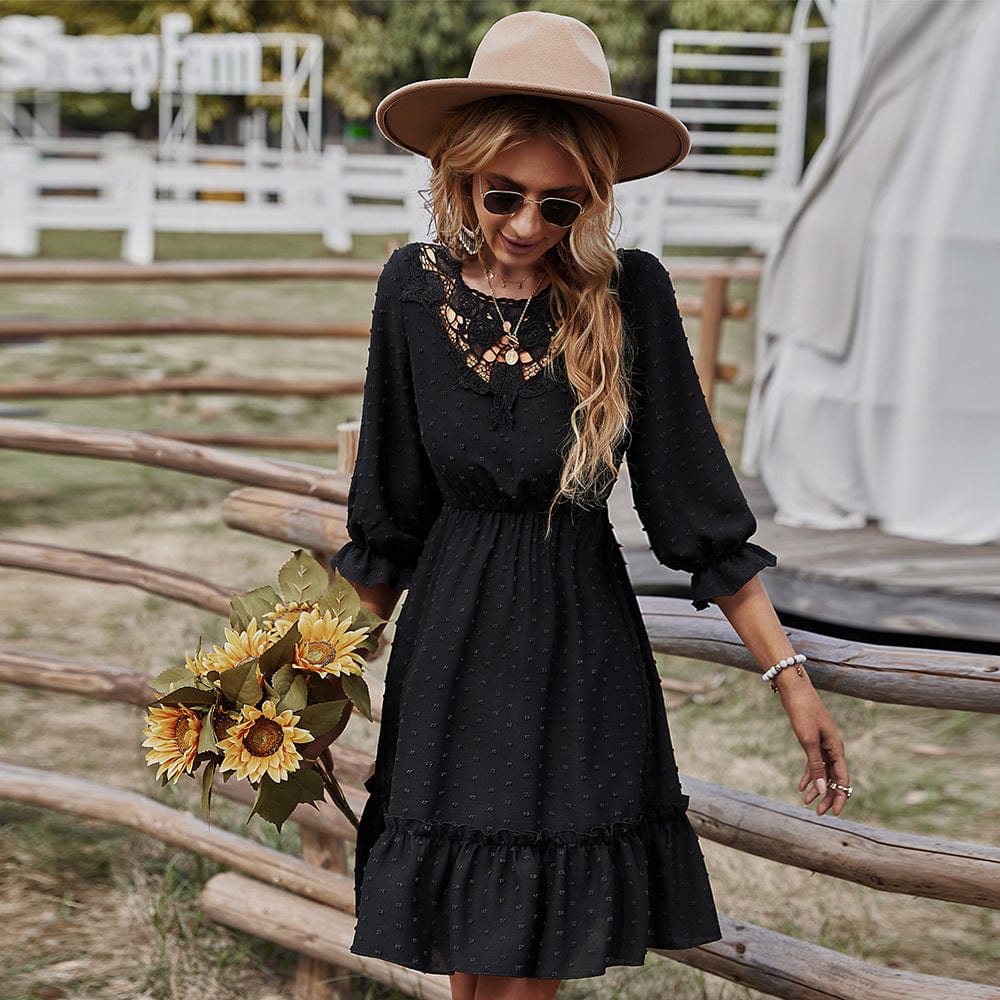 Lace Polyester Dress with Ruffle Details