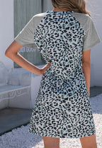Raglan Leopard-Print Dress with Round Neckline