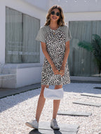 Raglan Leopard-Print Dress with Round Neckline