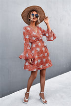 Floral Polyester Dress with Wrap Detail
