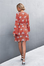 Floral Polyester Dress with Wrap Detail