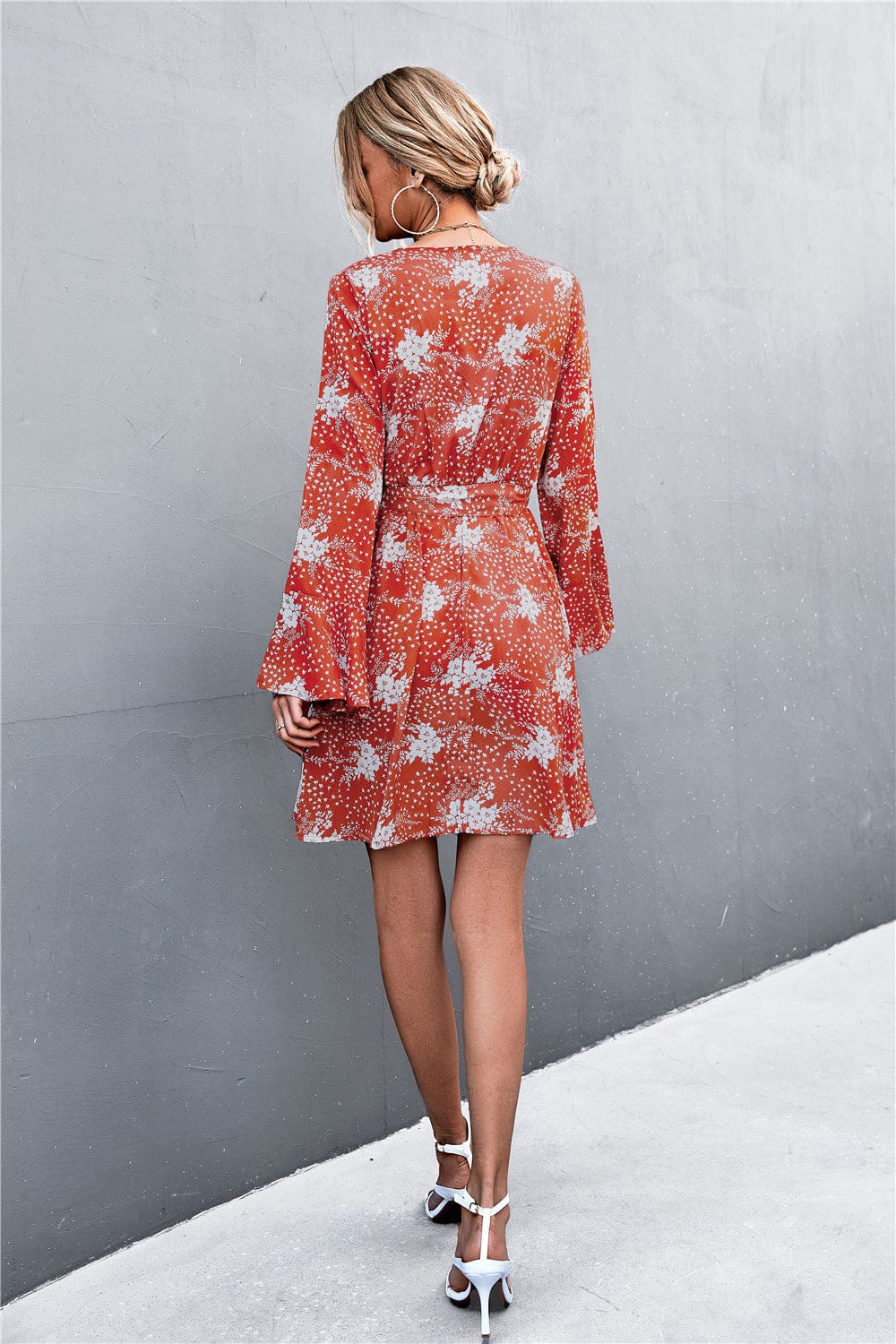 Floral Polyester Dress with Wrap Detail