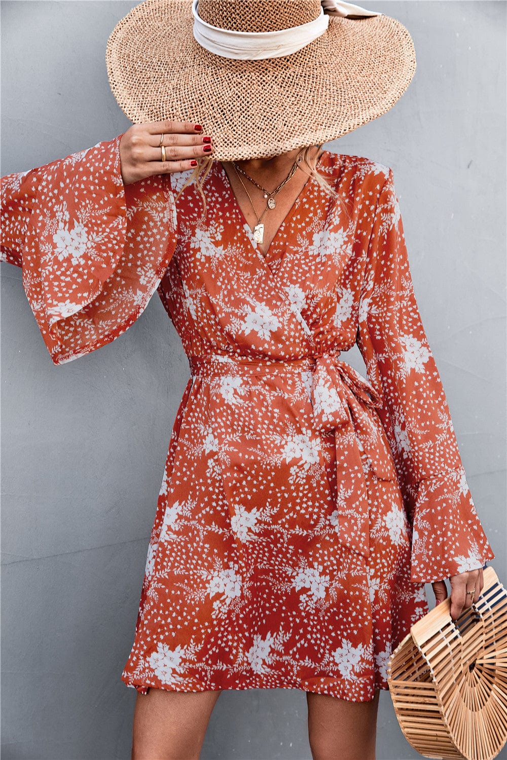 Floral Polyester Dress with Wrap Detail