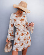 Floral Polyester Dress with Wrap Detail