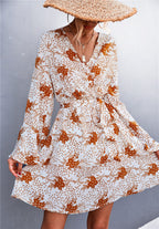 Floral Polyester Dress with Wrap Detail