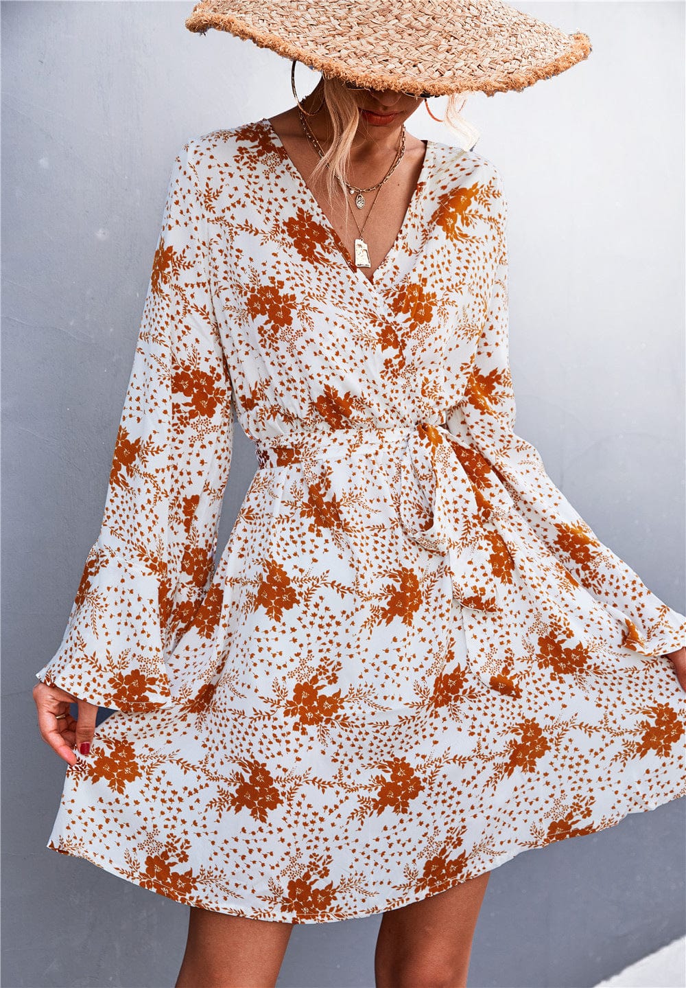 Floral Polyester Dress with Wrap Detail
