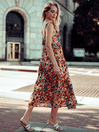 Floral Polyester Dress with Low Back