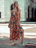 Floral Polyester Dress with Low Back