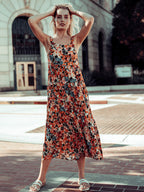 Floral Polyester Dress with Low Back