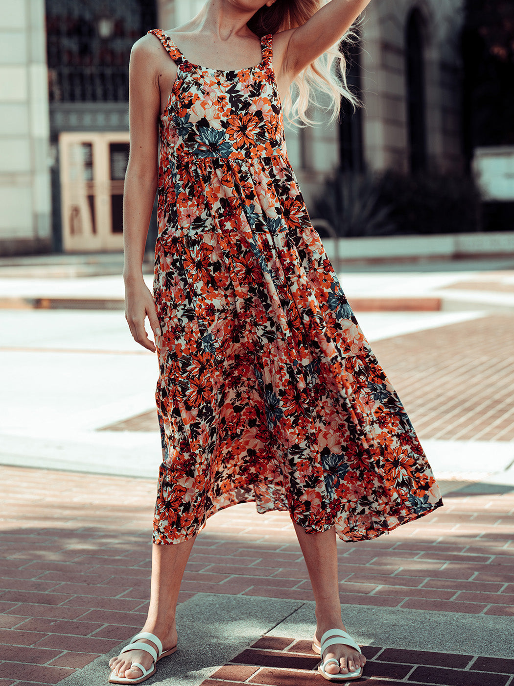 Floral Polyester Dress with Low Back