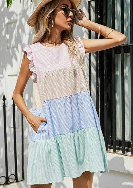 Striped Colorblock Layered Dress Main image