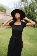 Side-Slit Stretch-Blend Dress with Square Neckline