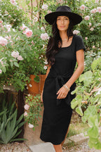 Side-Slit Stretch-Blend Dress with Square Neckline