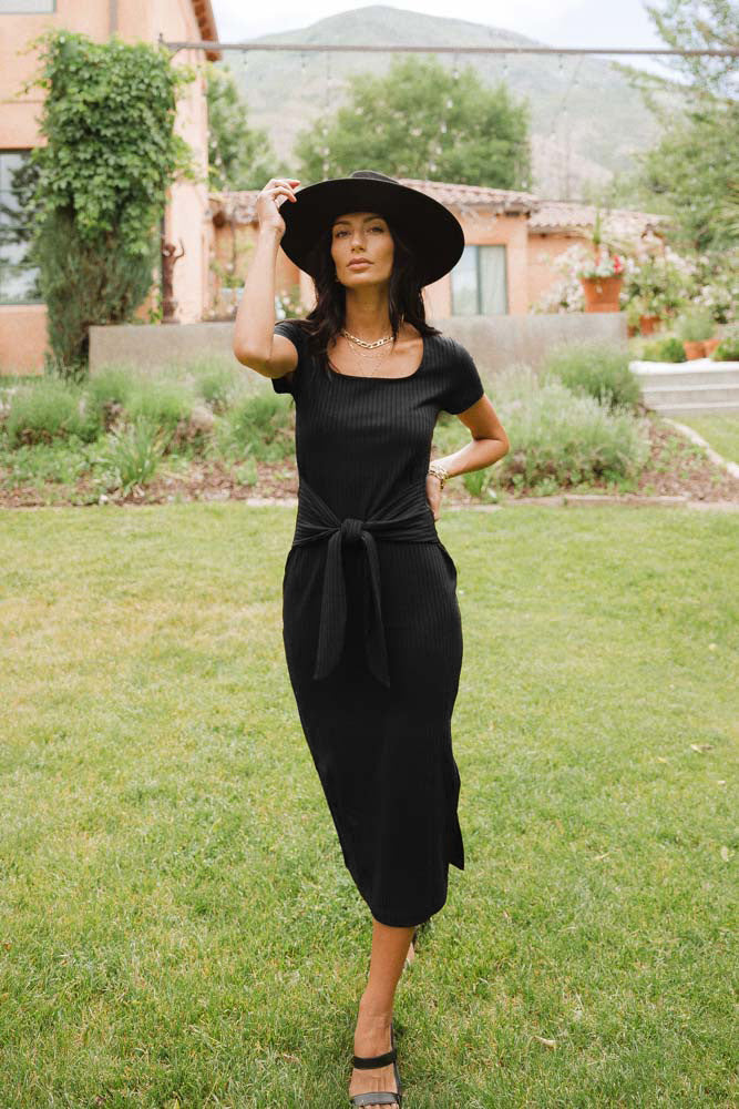 Side-Slit Stretch-Blend Dress with Square Neckline