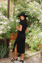 Side-Slit Stretch-Blend Dress with Square Neckline