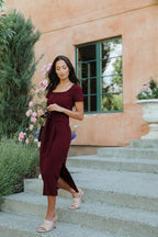 Side-Slit Stretch-Blend Dress with Square Neckline