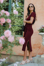 Side-Slit Stretch-Blend Dress with Square Neckline
