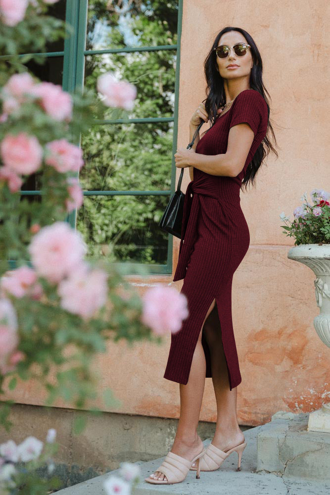 Side-Slit Stretch-Blend Dress with Square Neckline
