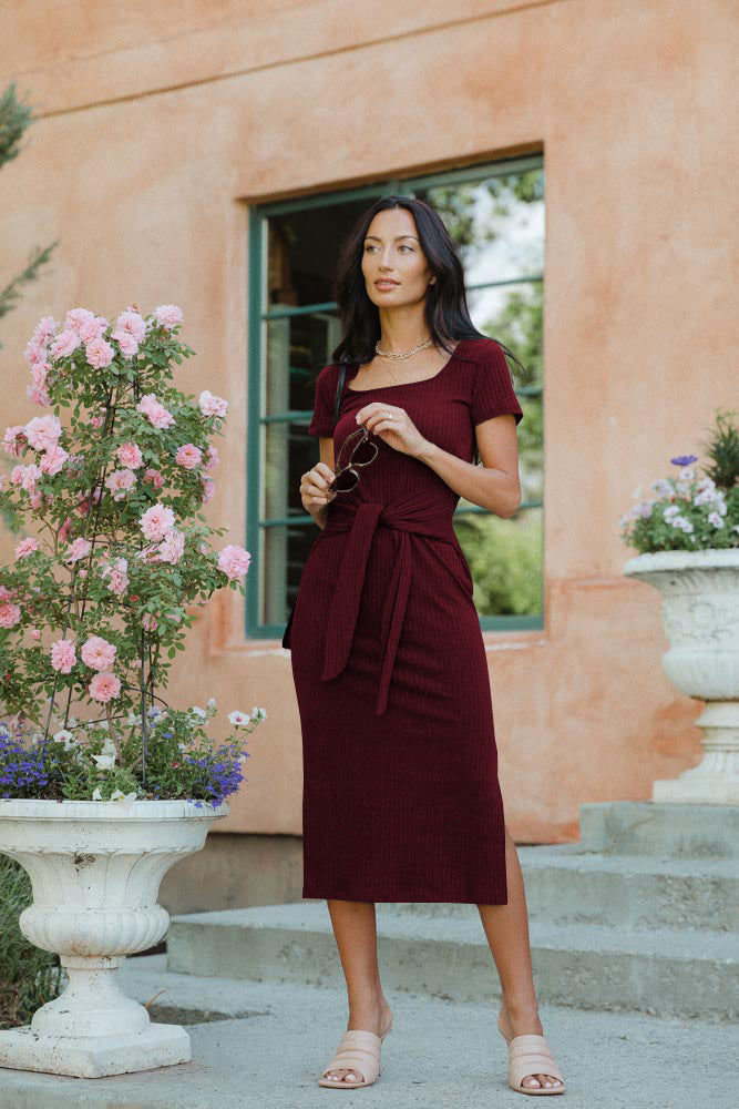 Side-Slit Stretch-Blend Dress with Square Neckline