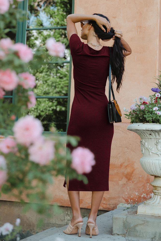 Side-Slit Stretch-Blend Dress with Square Neckline