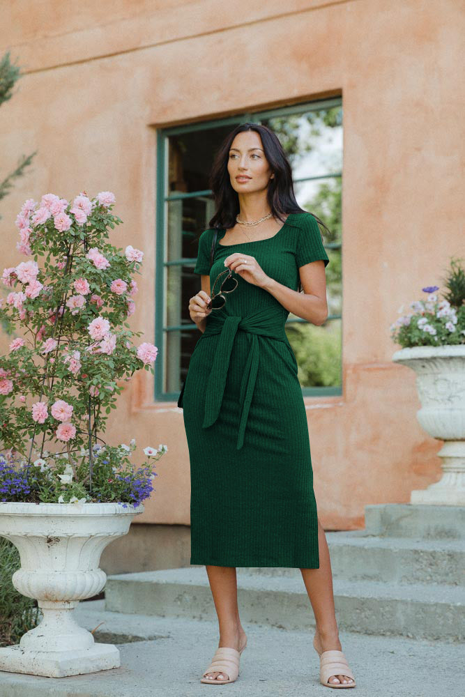 Side-Slit Stretch-Blend Dress with Square Neckline