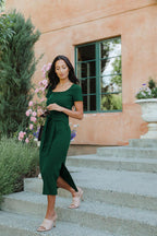 Side-Slit Stretch-Blend Dress with Square Neckline